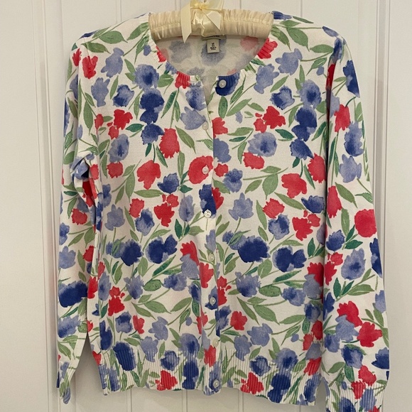 LL Bean Sweaters - LL Bean Red and Blue Cotton Cardigan, Size M